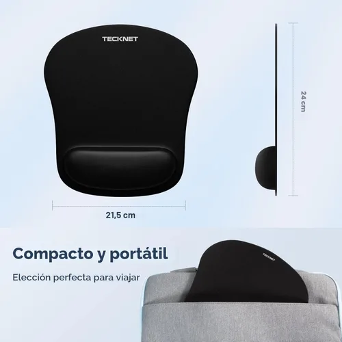 Miniatura 7 de TECKNET - Almohadilla para mouse con soporte de muñeca, ergonómica para videojuegos, alivio del dolor, portátil y cómoda, para computadora, Negro