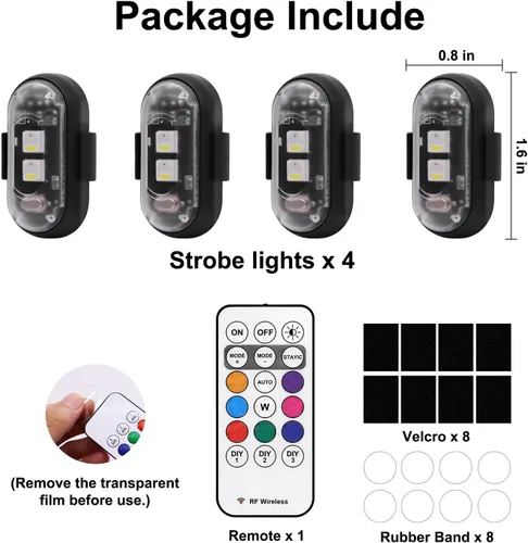 Miniatura 7 de 4 piezas de luces estroboscópicas LED inalámbricas con control remoto, 8 colores, carga USB, impermeables, luces de advertencia de emergencia