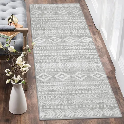 Miniatura 17 de Lahome Alfombra bohemia marroquí para entrada, lavable, de 2 x 3 pies, color gris y blanco, antideslizante, ultra fina, suave, rústica con estampado
