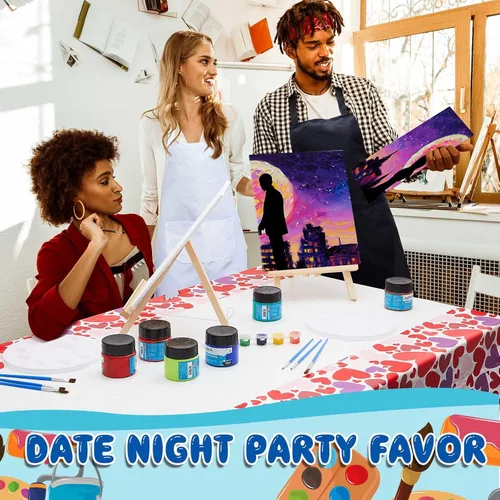 Miniatura 6 de Yeaqee Kit de 13 piezas para sorber y pintura para adultos, lienzo elástico, cita nocturna, San Valentín, kit de pintura, suministros de pintura