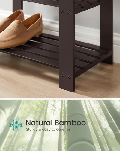 Miniatura 5 de SONGMICS Banco de zapatos de bambú, organizador de zapatos de 3 niveles para entrada, sala de estar, asiento de banco con capacidad para hasta 300