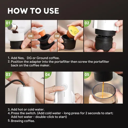 Miniatura 8 de Máquina de café espresso portátil 3 en 1 sobre la marcha, cafetera eléctrica de autocalentamiento, mini cafetera de mochilero compatible