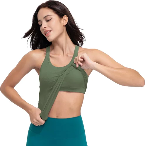 Miniatura 32 de sphinx cat - Camiseta corta de entrenamiento para mujer, camiseta sin mangas, acanalada, con espalda cruzada y brasier integrado