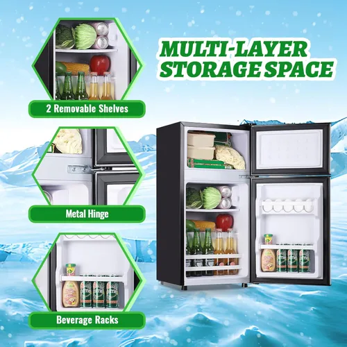 Miniatura 6 de DEMULLER - Refrigerador mini de 2.4 pies cúbicos con congelador superior, refrigerador compacto de doble puerta de tamaño para apartamento, Plateado