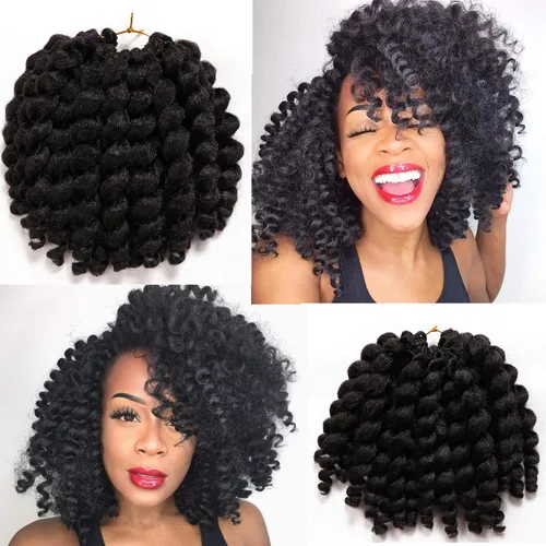 Miniatura 19 de Cabello de ganchillo Jamaicano Bounce, paquete de 4 paquetes de 6 pulgadas, varita de pelo rizado de ganchillo para mujeres negras