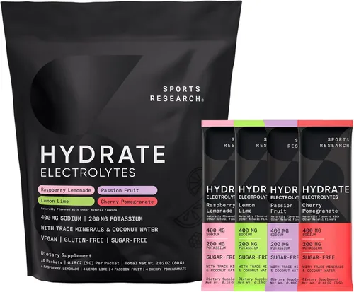 Miniatura 10 de Sports Research® Hydrate Polvo de Electrolitos - Sin Azúcar y con Sabor Natural con Vitaminas, Minerales y Agua de Coco - Apoya la Hidratación