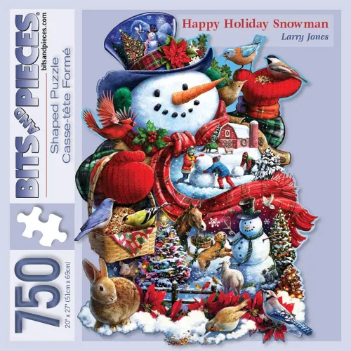 Miniatura 2 de Bits and Pieces Rompecabezas de 750 piezas para adultos – Muñeco de nieve feliz – Rompecabezas de Navidad por el artista Larry Jones