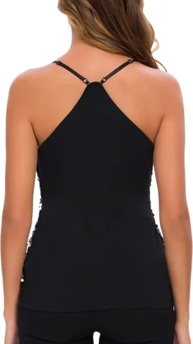 Miniatura 2 de Maner - Camiseta sin mangas, de lentejuelas brillantes, para mujer, con tirantes delgados, para fiestas