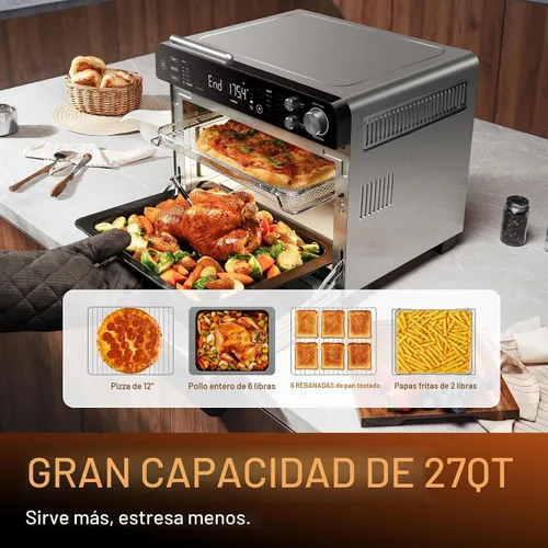Miniatura 7 de Typhur Horno de sincronización con sonda de termómetro inalámbrico inteligente de carne, freidora de aire 12 en 1, combo de horno tostador, Acero