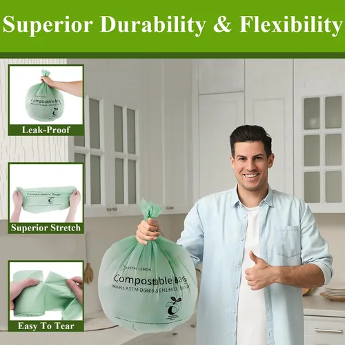 Miniatura 3 de Crystal Lemon - 30 bolsas biodegradables de 6 galones, resistentes y sin perfume, ideales para cocina, baño, patio y residuos de alimentos