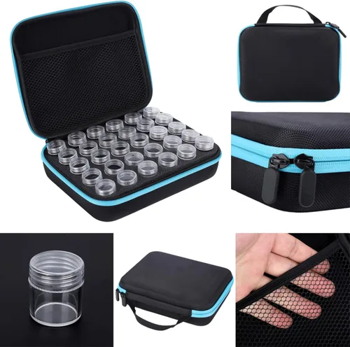 Miniatura 3 de AUNMAS Estuche de almacenamiento de pintura de diamante, contenedor a prueba de golpes de 30 rejillas, organizador de cuentas portátil para joyas
