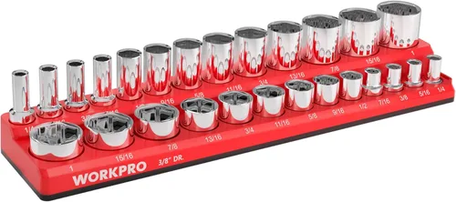 Miniatura 9 de WORKPRO Organizador magnético para llaves de vaso, portavasos SAE de 1/4 pulgadas, bandejas para llaves de vaso con capacidad para 26 piezas