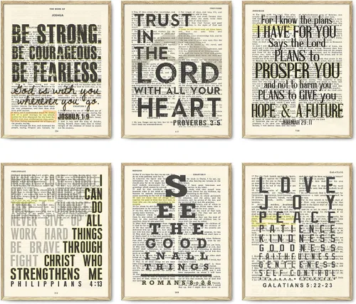 Miniatura 5 de Impresiones artísticas de página bíblica cristiana vintage, juego de 6, sin marco, Josué 1:9, Proverbios 3:5, Jeremías 29:11, Romanos 8:28, Gálatas