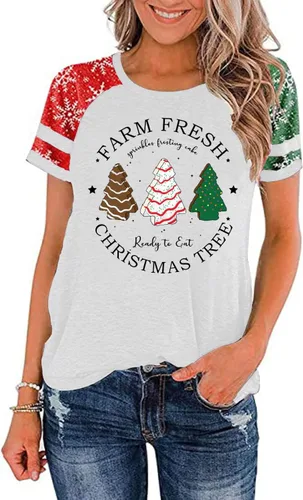 Miniatura 3 de Camisa de Navidad para mujer, manga raglán, con gráficos, para festivales de Navidad, lindas camisetas de moda para vacaciones, casual, regalo
