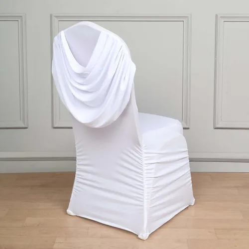 Miniatura 14 de Efavormart 1 juego de fundas para sillas de banquete con volantes y falda plisada de spandex blanco, fundas elásticas lavables con bolsillos