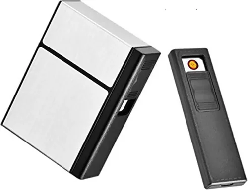 Miniatura 10 de 20 piezas de caja de aluminio para módulos de cigarrillos con encendedor eléctrico recargable por USB, estuche portátil de cigarrillos de aluminio