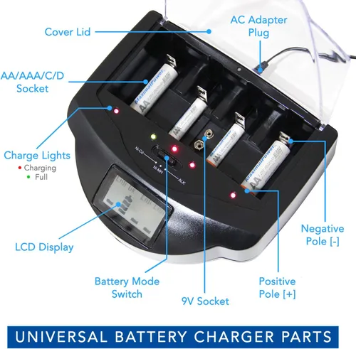 Miniatura 3 de Cargador de batería inteligente universal para pilas AA AAA C D 9V Li-on Ni-MH Ni-Cd recargables para el hogar, más dos puertos USB para teléfonos