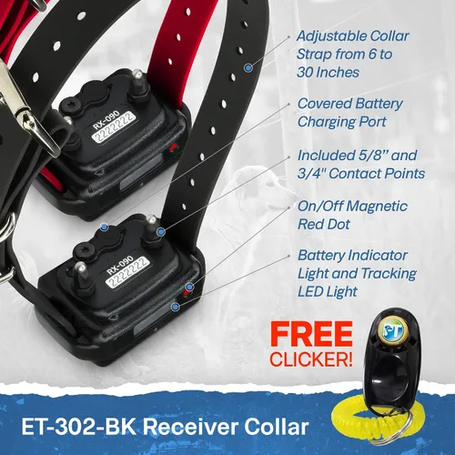 Miniatura 5 de Educator ET-302 Collar Mini Negro E para Adiestramiento de Perros con Control Remoto - Alcance de 1/2 Milla, Resistente al Agua, 100 Niveles