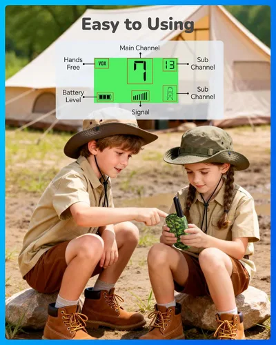 Miniatura 7 de SANJOIN Walkie Talkies recargables paquete de 2 para niños, juguetes para niños de 3 a 12 años de edad, Walkie Talkie de camuflaje de 3 millas