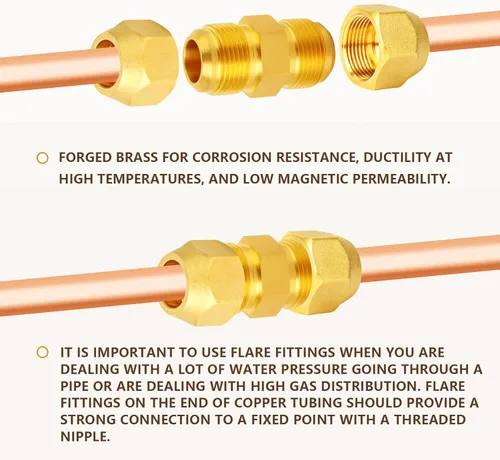 Miniatura 2 de GASHER 10 piezas de conector de tubo con abocinamiento SAE de latón, conector de tuerca de 1/2 pulgada para aire acondicionado, extensión de cobre