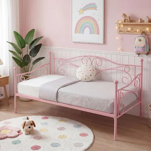 Miniatura 21 de VECELO - Marco de sofá cama de tamaño individual con soporte de listones de acero, cabecero, plataforma de cama para sala de estar, habitación