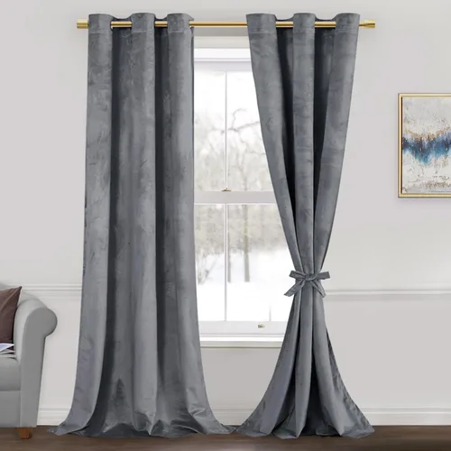 Miniatura 122 de JIUZHEN - Cortinas de terciopelo gris de 63 pulgadas opacas para sala de estar - Cortinas gruesas de terciopelo con ojales para ventana