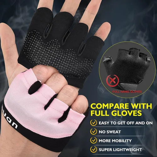 Miniatura 5 de ihuan Nuevos guantes de entrenamiento de gimnasio para levantamiento de pesas para hombres y mujeres, ideales para levantamiento de pesas, Rosa
