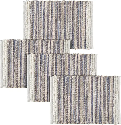 Hausattire Juego de 4 manteles individuales tejidos - Azul, manteles individuales de yute boho rectangulares para mesa de cocina, mesa de comedor,