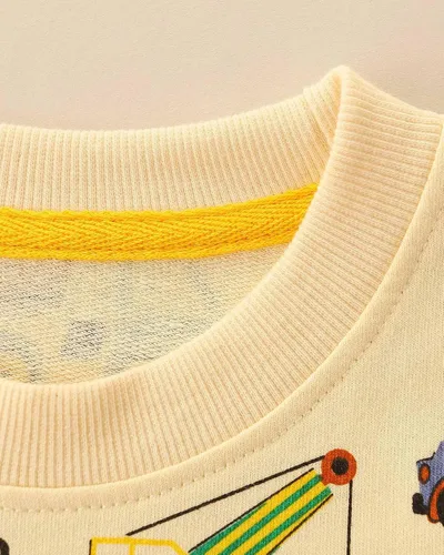Miniatura 4 de Sudaderas divertidas con cuello redondo y estampado espacial de excavadora para niños, para otoño e invierno, de algodón