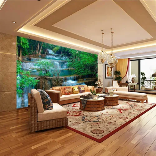 Miniatura 2 de Papel pintado de cascada de bosque, diseño cálido de plantas tropicales, papel tapiz Art Deco, para sala de estar, fondo de televisión, no se pega