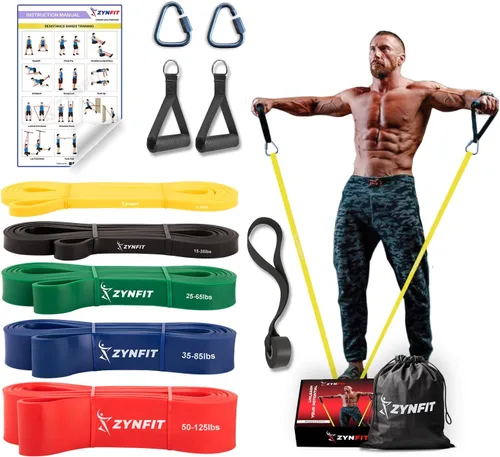 Miniatura 6 de Juego de bandas de resistencia de látex 100% natural con anclaje de puerta, bandas de dominadas de 5 niveles para entrenamiento, entrenamiento