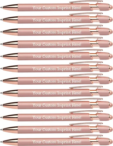 Miniatura 12 de ExpressDesigns™ - Bolígrafos personalizados de alta calidad de oro rosa con lápiz capacitivo Acento rosa Bolígrafos personalizados con nombre