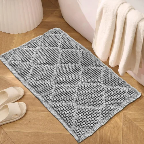 Miniatura 13 de ZALL Tapete de baño de punto gofre, súper absorbente, antideslizante, color marrón, 17 x 24 pulgadas, patrón geométrico de diamante, lavable a