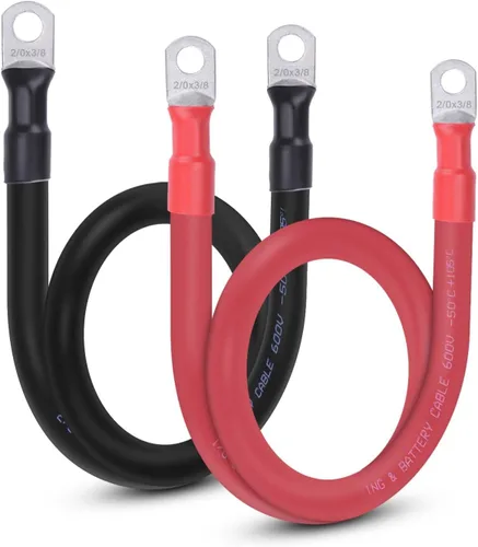 Miniatura 24 de Cable de batería flexible de 1/0 AWG con terminales de 3/8" - Alambre de cobre puro OFC para inversor y soldadura para automotriz, solar, RV