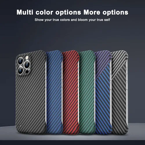 Miniatura 2 de IVY Cubierta sin marco de textura de fibra de carbono para iPhone 14 Pro Max Funda de fibra de carbono - Negro
