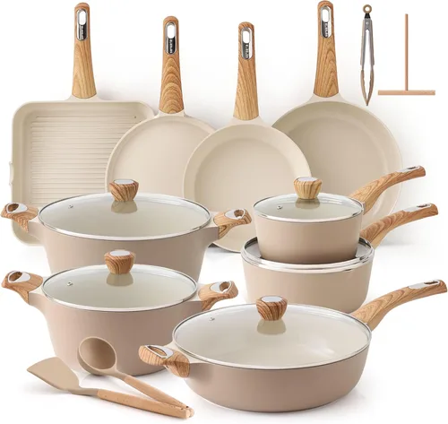 SENSARTE Juegos de Utensilios de Cocina de Cerámica, Juego de Ollas y Sartenes Antiadherentes, Utensilios de Cocina de Inducción No Tóxicos y