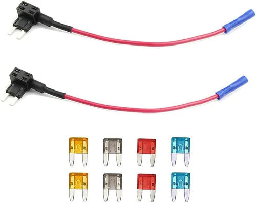 Paquete de 2 adaptadores de fusible para agregar un circuito para mini-cuchilla + 8 fusibles mini (5A, 7.5A, 10A, 15A)