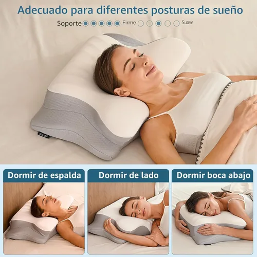 Miniatura 7 de Ylekto Almohada cervical para el cuello para aliviar el dolor, almohada ergonómica para dormir de lado para dormir, almohadas de espuma Gris claro