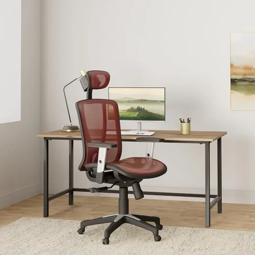 Miniatura 2 de Silla de oficina ergonómica ajustable color rojo de 53 pulgadas de alto, silla ergonómica de oficina en casa, silla ergonómica con reposacabezas