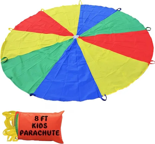 Miniatura 8 de Sonyabecca Juego de paracaídas para niños de 8 pies, 10 pies, 12 pies, 16 pies, 20 pies para 8 a 12 años, juego de fiesta para niños