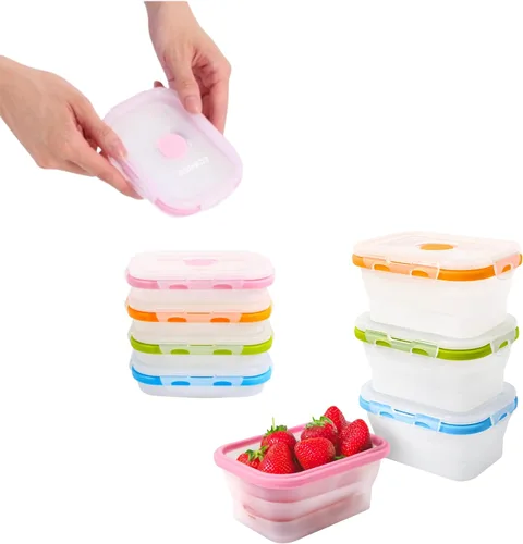 ECOBERI Recipientes plegables para almacenamiento de alimentos, juego pequeño de silicona de 4 piezas de 12 onzas, almacenamiento de alimentos sin