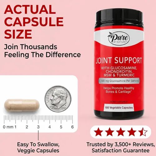Miniatura 7 de Pure By Nature Glucosamina condroitina MSM cúrcuma Boswellia (suministro para 60 días) – Suplemento de apoyo articular para mujeres y hombres, apoyo