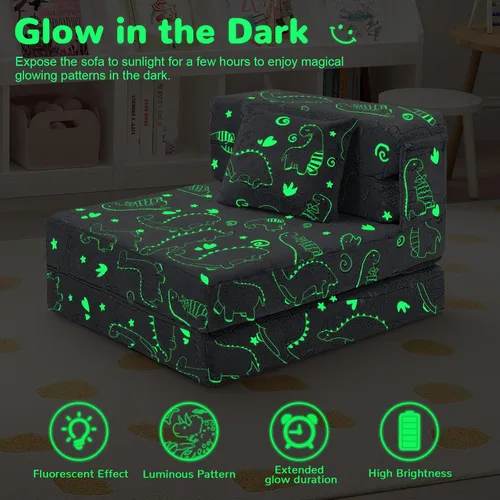 Miniatura 8 de MeMoreCool Colchón de suelo para niños que brilla en la oscuridad, sofá convertible, futón plegable para sala de juegos de niños