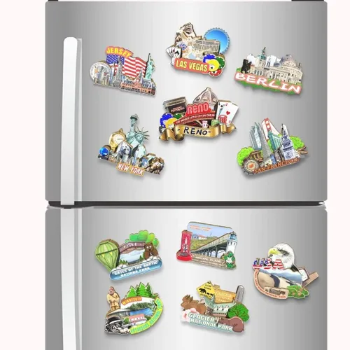 Miniatura 4 de Imán de nevera con imán de Reno de Estados Unidos, monumentos de madera 3D, decoración de recuerdos coleccionables, de viaje, hecho a mano
