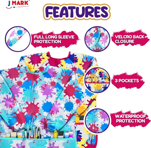 Miniatura 3 de J MARK Delantal de pintura de arte impermeable, paquete de 2 unidades, manga larga para artes y manualidades