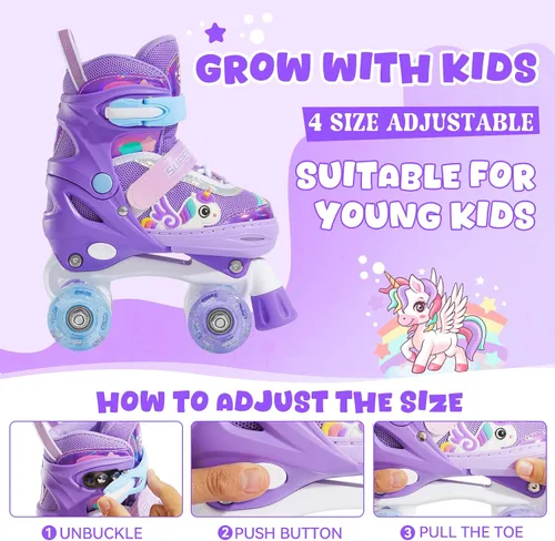 Miniatura 3 de SUPER YOUNGSTER Patines de ruedas ajustables con luces LED para niñas, diseño de unicornio para niñas de 4 a 6, 5 a 8, 8 a 12 años, patines