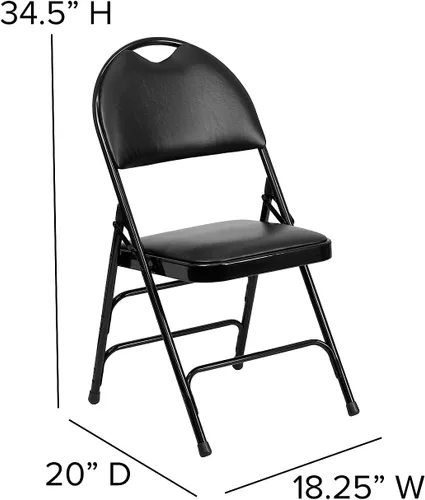 Miniatura 3 de Flash Furniture HERCULES Series Ultra Premium Triple Braced Black Vinyl Metal Silla plegable con asa fácil de transportar Marco negro de vinilo.