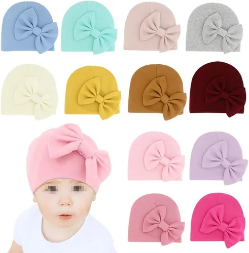 Miniatura 2 de GSHLLO 1 juego de sombreros de hospital para recién nacidos, manoplas de lazo suave, gorro para guardería, guantes para niños y niñas