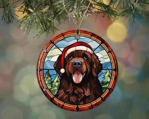Terranova Adorno de cerámica de vitrales de Navidad, adorno colgante para árbol de Navidad, adorno de vitral de perro, adorno religioso para