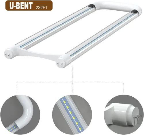 Miniatura 2 de Romwish Tubo de luz LED curva en U, T8 T12, 18 W (equivalente a 40 W), luz diurna de 5000 K, 2000 lm, repuesto de tubo de luz fluorescente, balasto